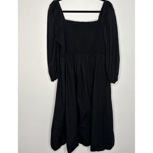 J Crew Dress Womens 3X Black Smocked Midi Empire Milkmaid Cottagecore Western